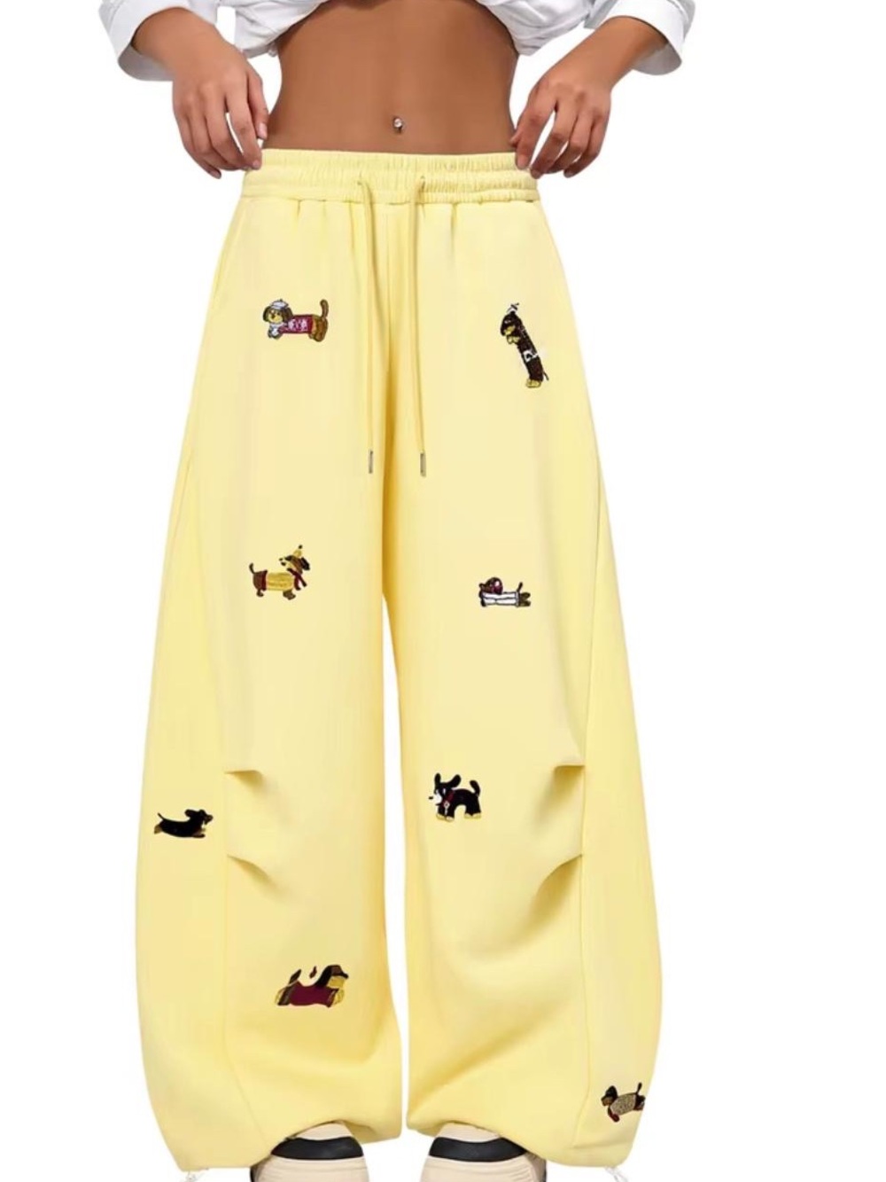 Aelfric Eden Yellow Wide-Leg Joggers with Dog Embroidery